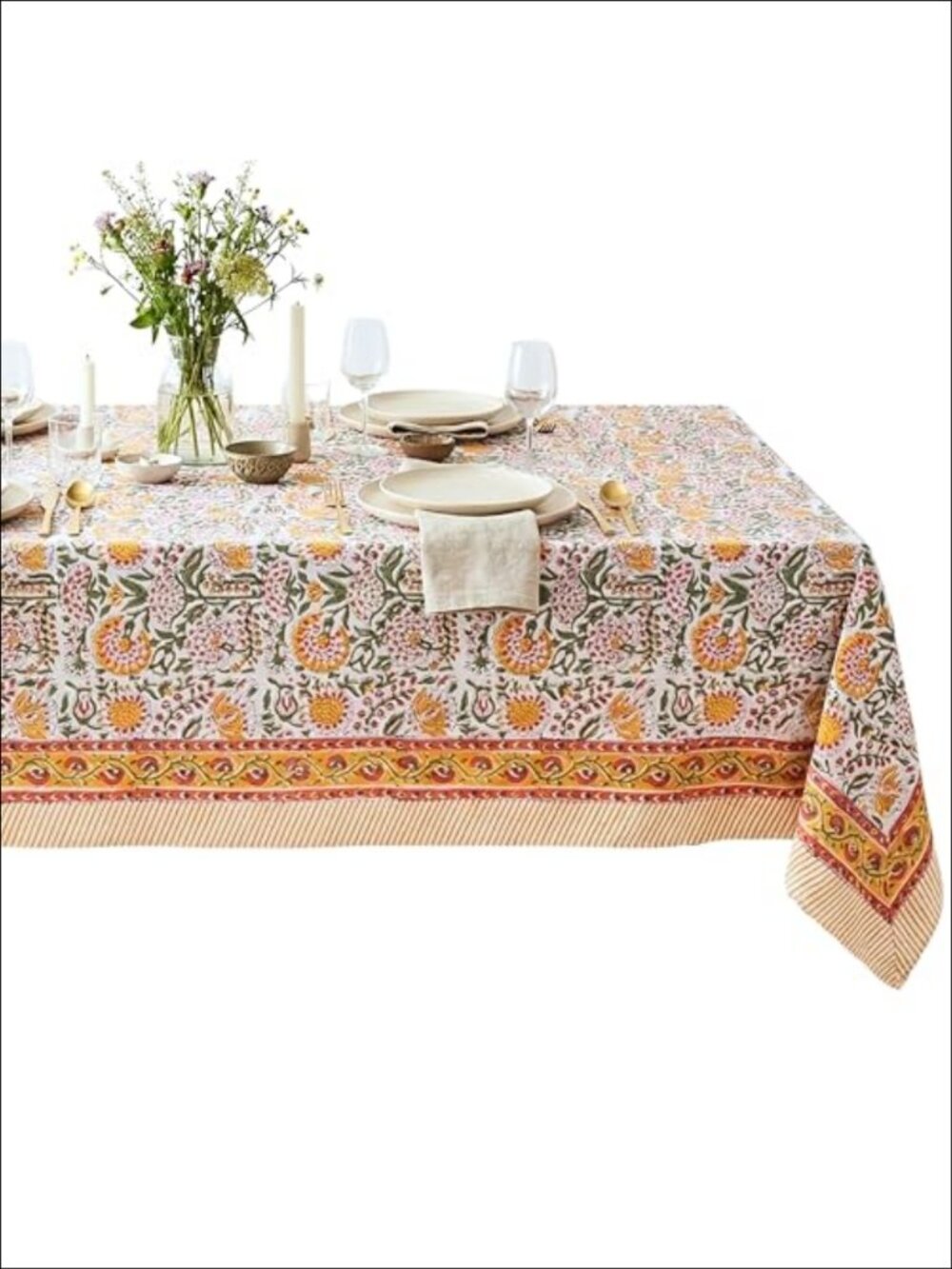 Handmade 100% Cotton Block Print Floral Rectangle Tablecloth 60x90